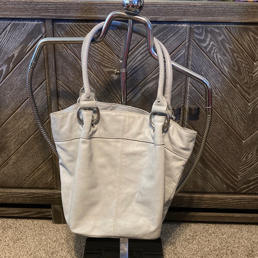 Tignanello Elegant gray soft leather hobo shoulder Tote Bag